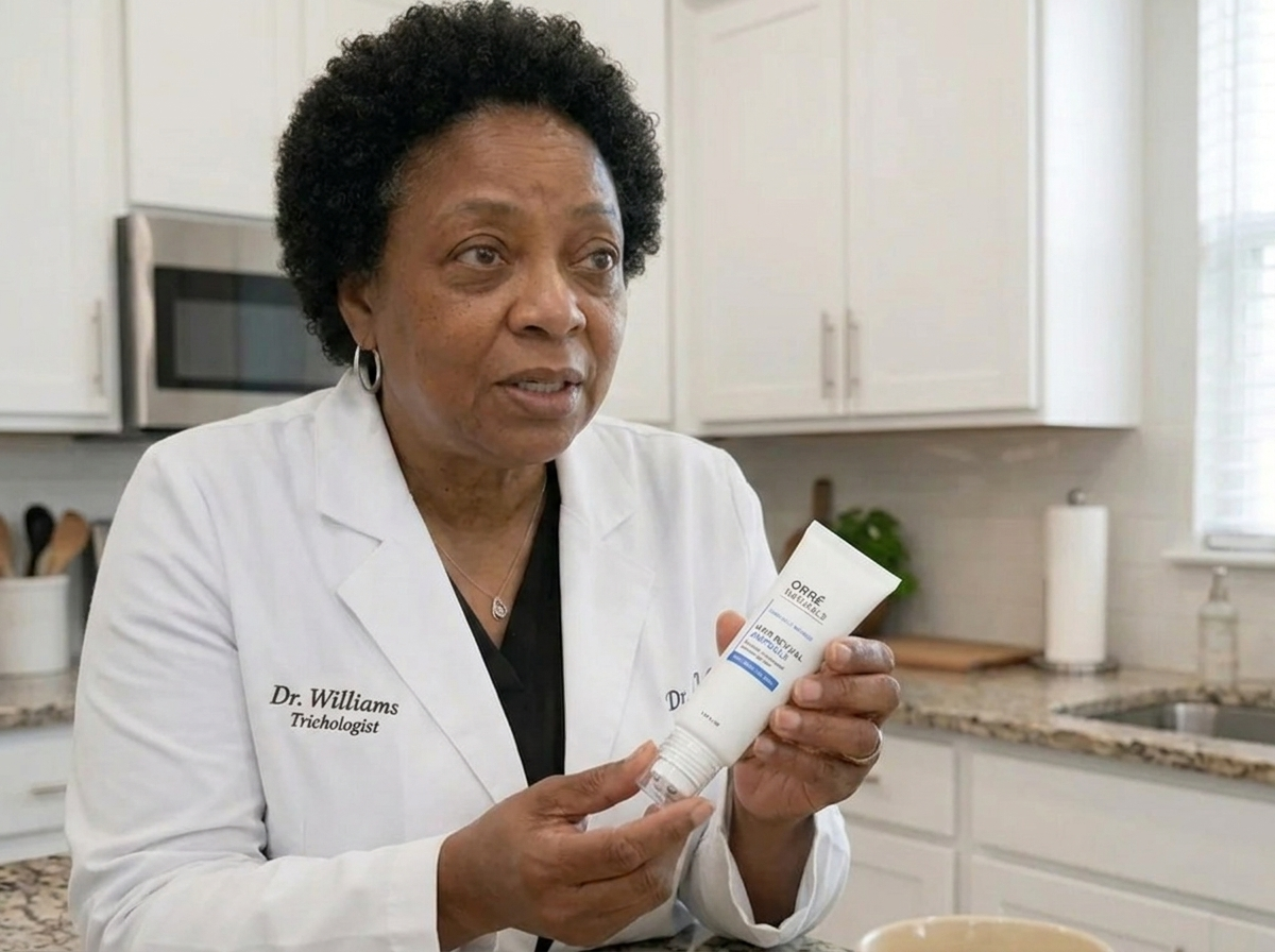 Dr. Williams, trichologist, holding the Hair Revival Ampoule